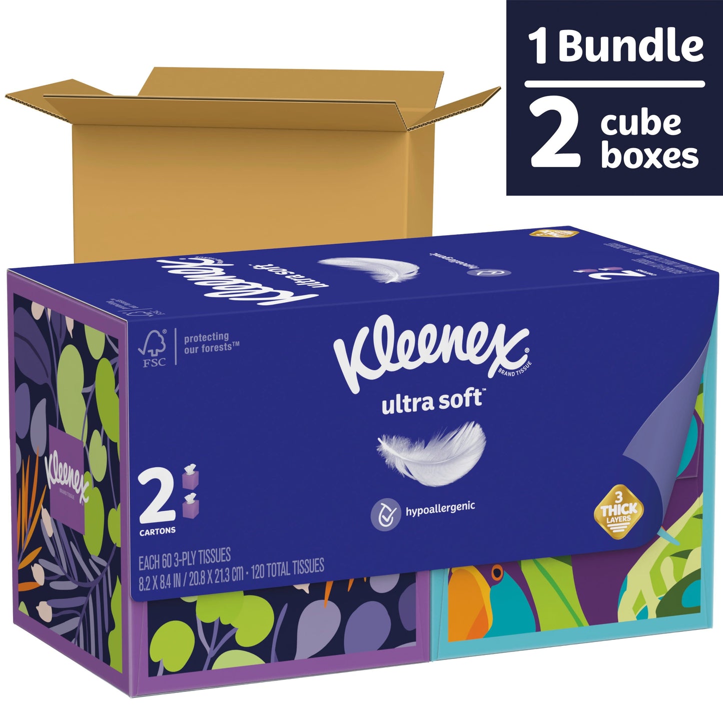 Ultra Soft Facial Tissues, 2 Cube Boxes