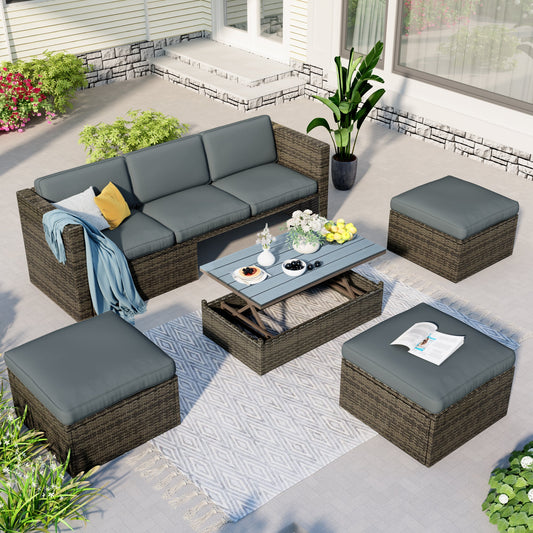 Patio Furniture Sets, 5-Piece Patio Wicker Sofa with Adustable