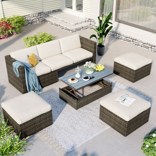 Patio Furniture Sets, 5-Piece Patio Wicker Sofa with Adustable